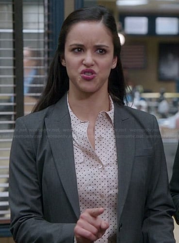 Amy's blush pink polka dot shirt on Brooklyn Nine-Nine