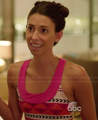 Amy's pink geometric printed tank top on Manhattan Love Story