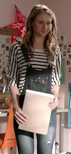 Amy's denim overalls and striped top on Faking It
