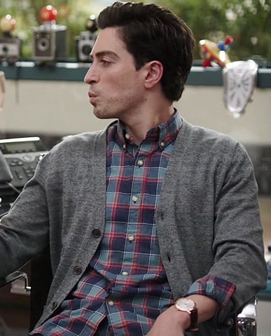 Andrew's blue and red plaid shirt on A to Z