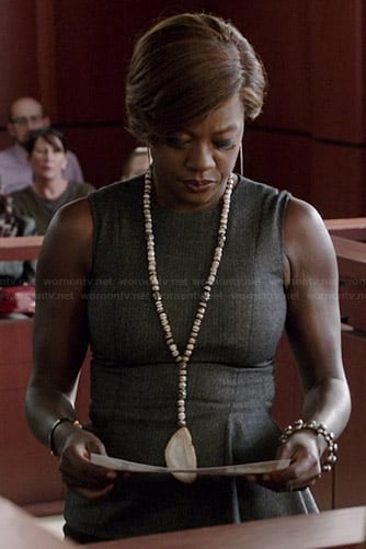 Annalise's grey asymmetric peplum top on How to Get Away with Murder