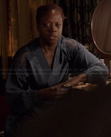 Annalise's blue lace shoulder robe on How to Get Away with Murder