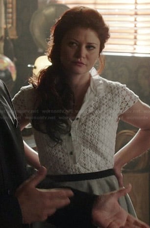 Belle's white lace ruffled trim top on Once Upon a Time