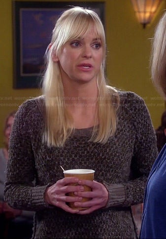 Christy's grey honeycomb textured sweater on Mom