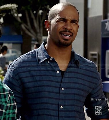 Coach's blue striped shirt on New Girl