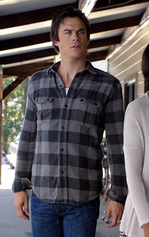 Damon's grey buffalo checked shirt on The Vampire Diaries