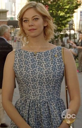 Dana's blue floral fit and flare dress on Manhattan Love Story
