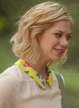 Dana's cream top with floral collar on Manhattan Love Story