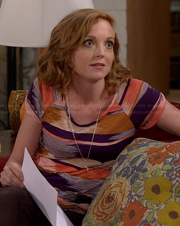 Debbie's purple and orange striped tee on The Millers