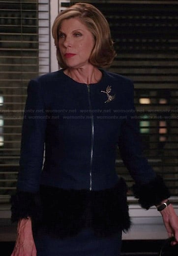 Diane's blue fur trimmed jacket on The Good Wife