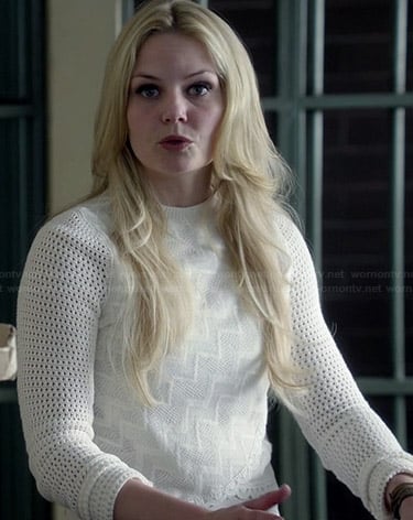 Emma's white lace trimmed sweater with mesh sleeves on Once Upon a Time