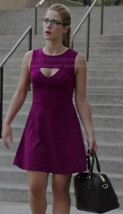 Felicity's purple triangle cutout dress on Arrow