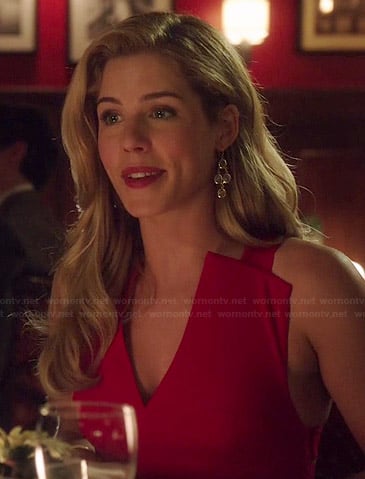 Felicity's red v-neck peplum dress on Arrow