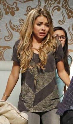 Haley's grey marled colorblocked tee on Modern Family