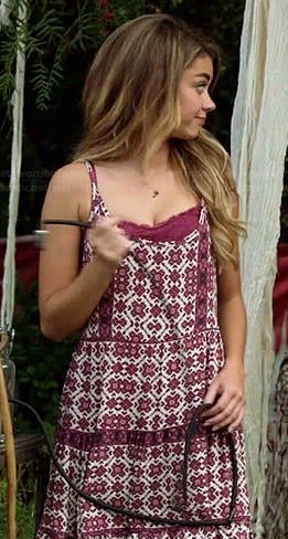 Hayley's purple patterned tank dress on Modern Family