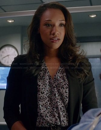 Iris's purple leopard print wrap dress on The Flash