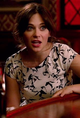 Jess's black and white horse print dress on New Girl