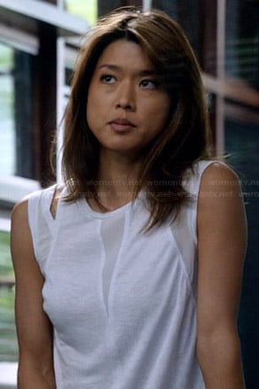 Kono's white mesh inset tank top on Hawaii Five-O