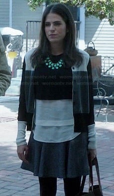 Laurel's black, white and grey colorblock cardigan and layered top on How to Get Away with Murder