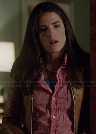 Laurel's pink anchor print shirt on How to Get Away with Murder