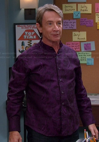 Lou's purple paisley shirt on Mulaney