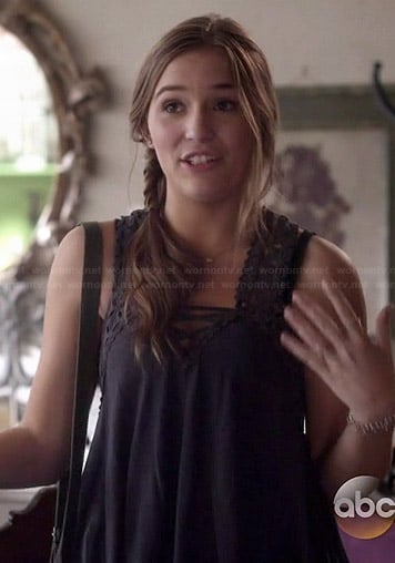Maddie's grey crochet lace-up tank top on Nashville