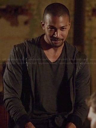 Marcel's grey leather panel hoodie on The Originals
