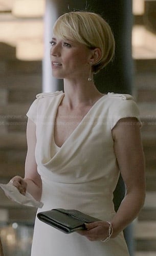 Margaux's white cowl neck dress on Revenge