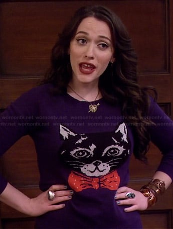 Max's cat with bow tie sweater on 2 Broke Girls