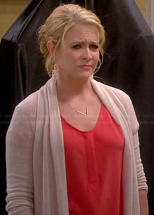 Mel's orange blouse and beige cardigan on Melissa and Joey