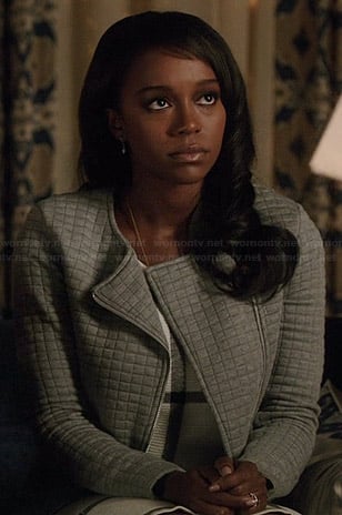 Michaela's grey quilted jacket on How to Get Away with Murder