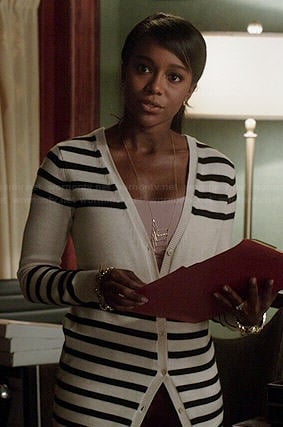 Michaela's striped cardigan on How to Get Away with Murder