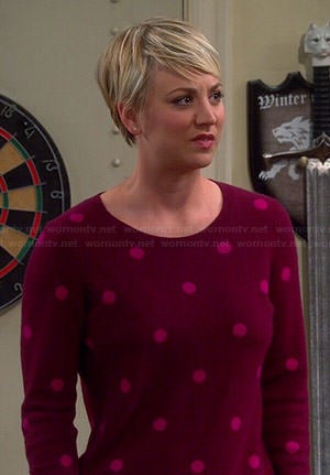 Penny's red and pink polka dot sweater on The Big Bang Theory