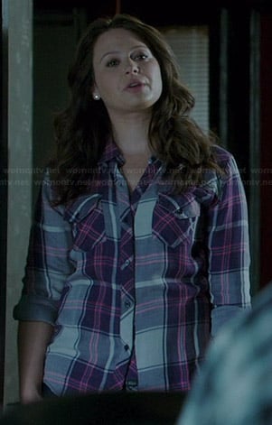 Quinn's purple plaid shirt on Scandal