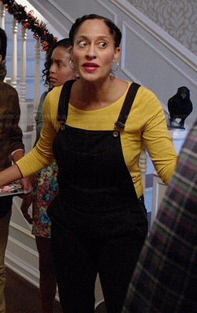 Rainbow's black overalls and yellow long sleeved top on Black-ish