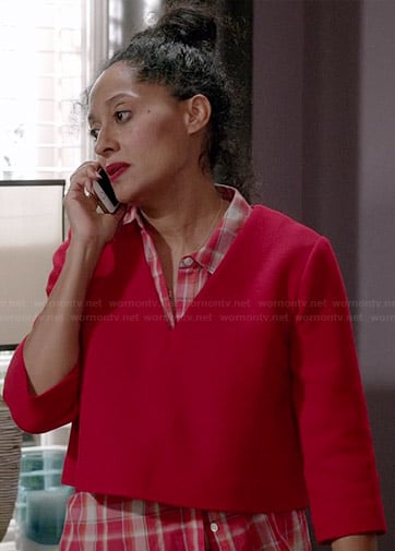 Rainbow's red plaid shirt and v-neck crop top on Black-ish