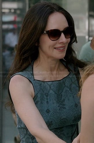 Victoria's blue lace flared dress on Revenge