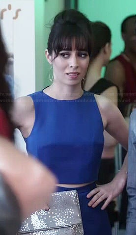 Zelda's blue crop top and pleated skirt set on A to Z