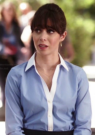 Zelda's blue striped shirt with white collar on A to Z