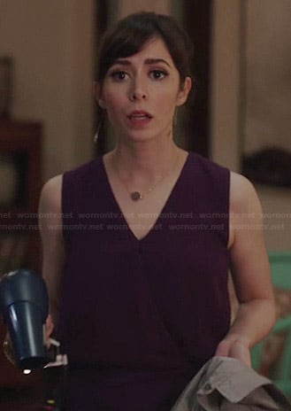 Zelda's purple wrap top on A to Z