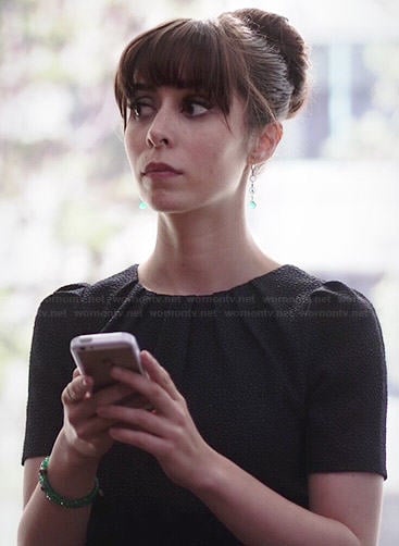Zelda's black textured dress with short sleeves on A to Z