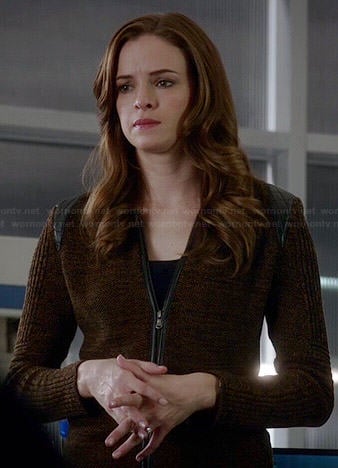 Caitlin's orange jacket with leather trim on The Flash