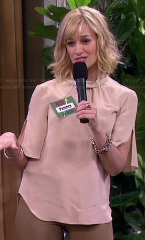 Caroline's rolled neck split sleeve blouse on 2 Broke Girls
