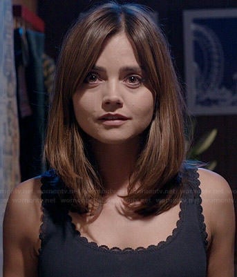 Clara's grey scalloped trim tank top on Doctor Who