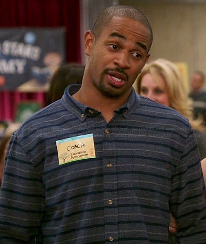 Coach's blue striped shirt on New Girl