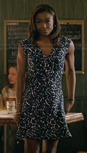 Daisy's blue leopard print dress on Madam Secretary