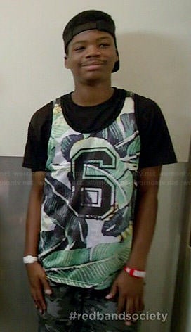 Dash's green tropical leaf printed '6' tank on Red Band Society