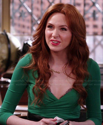 Eliza's green wrap top on Selfie