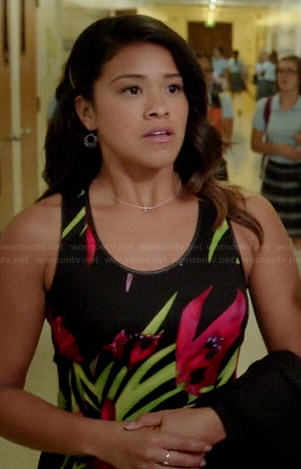 Jane's black tropical floral dress on Jane the Virgin
