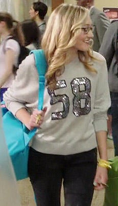 Maya's grey sequinned '58' sweater on Degrassi